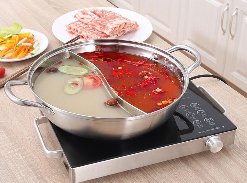 Organboo gryte i rustfritt stål tvillingdelt kokekar induksjon liten sau gryte styrt kompatible suppe glad gryter 28cm