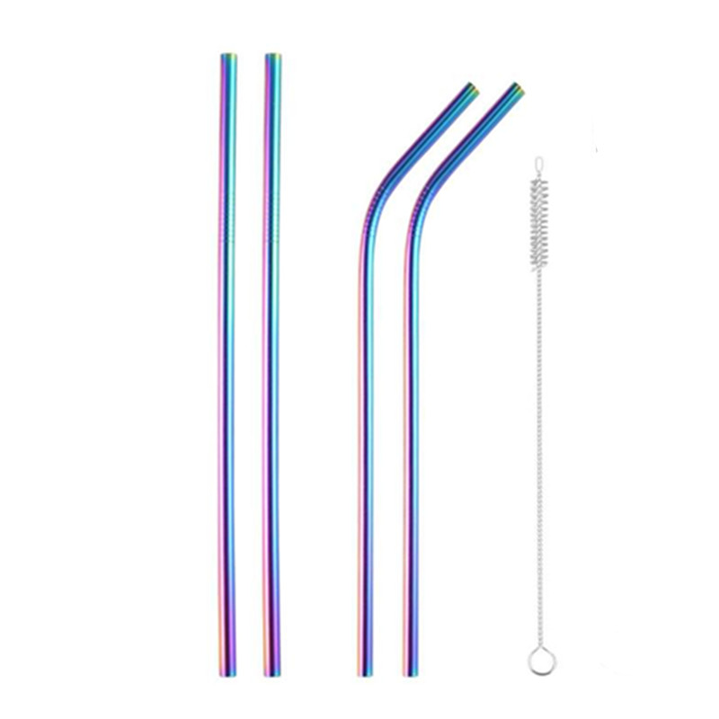 Metal straws stainless steel straw reusable black straws metal drink straws reusable Drinking Straws glass straw portable straw: Rainbow 4pcs a