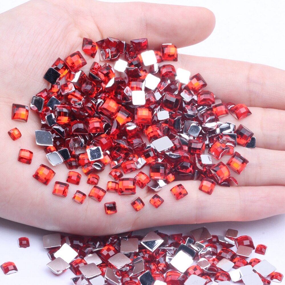 Strass acrílico formato quadrado 30 peças 12mm parte traseira plana terra facetas muitas cores cola traseira plana em contas diy decoração de arte de unha: 05 red