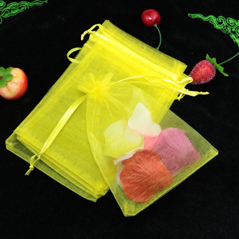 10 stücke 10x15 cm transparent Organza Beutel Hochzeit Geburtstag Party Süssigkeit Schokolade Taschen Weihnachten Halloween Kasten Verpackung taschen: Gelb
