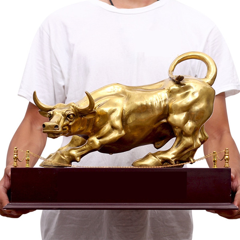 100% Brass Bull Wall Street Cattle Sculpture Copper Cow Statue Mascot Exquisite Crafts Ornament Office Decoration Business