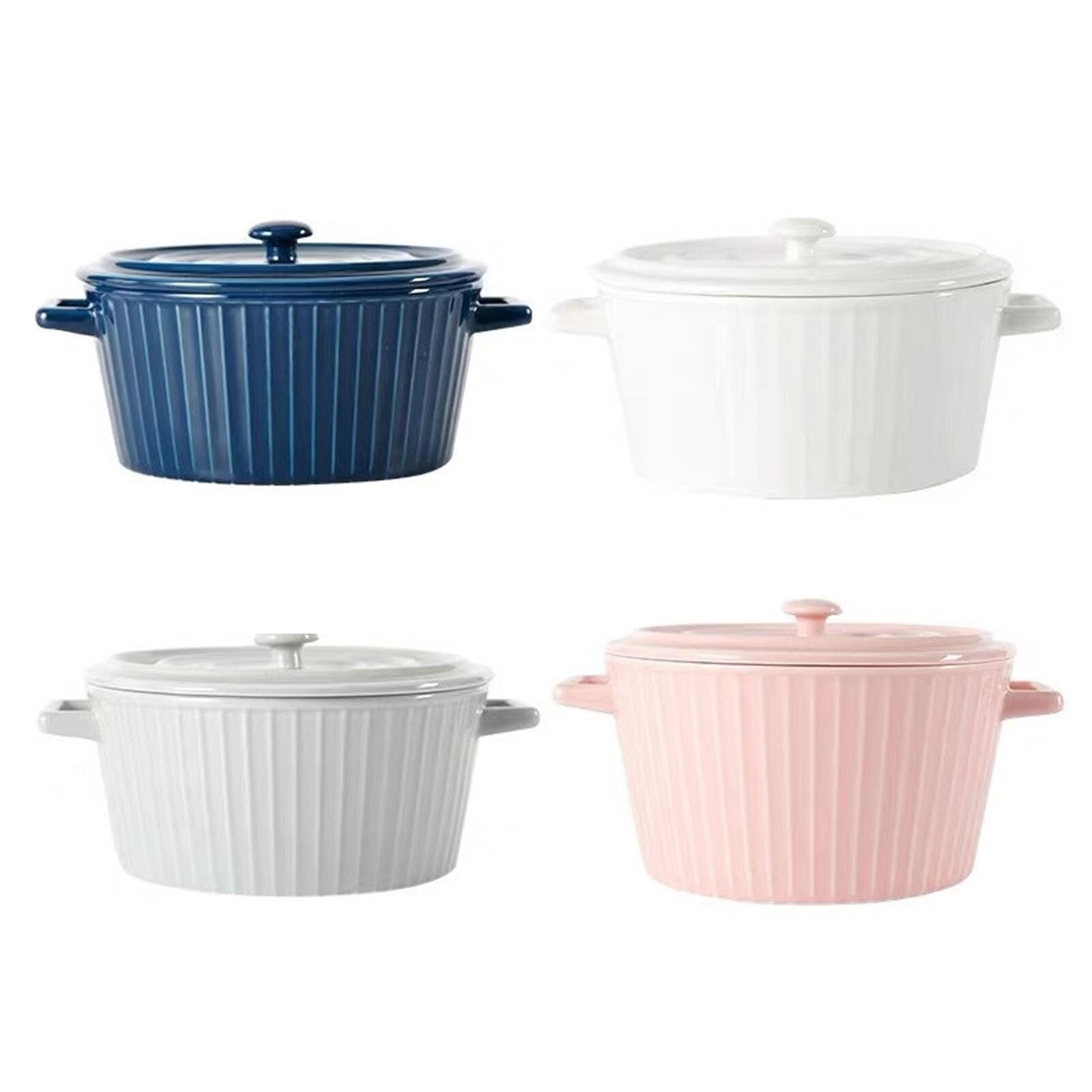 Grand bol à soupe en céramique de 1200ml, avec couvercle et poignée, ustensiles de cuisine, vaisselle