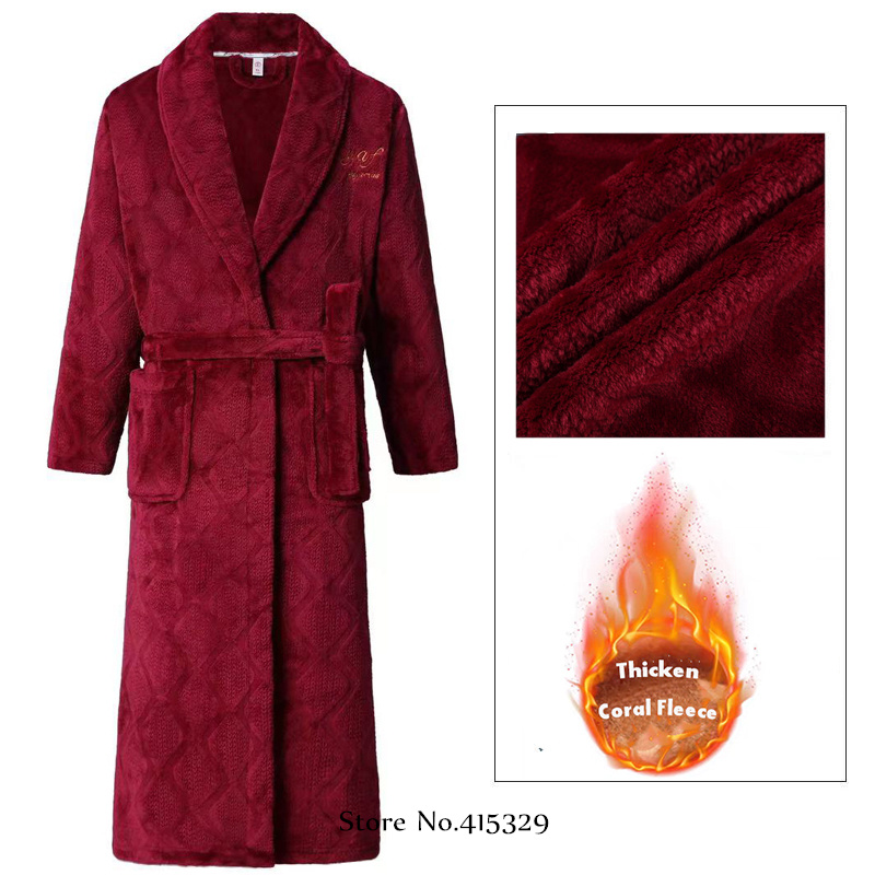 Bata tipo kimono de talla grande 3Xl 4Xl, ropa de casa de invierno para hombre, albornoz de lana Coral, batas de ducha, ropa de dormir gruesa y holgada