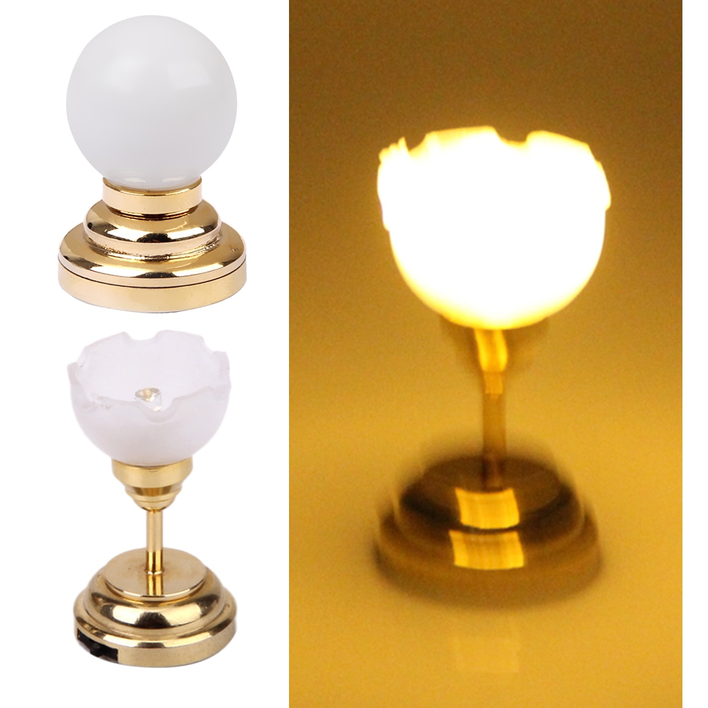 2 Stuks 1/12 Schaal Vergulde Poppenhuis Led Plafond Lamp Bureaulamp Decor