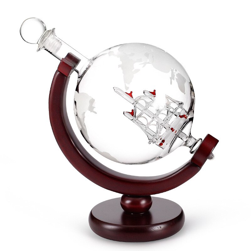 Carafe à Whisky Globe ensemble de verre à vin voilier crâne à l'intérieur de la Carafe à Whisky en cristal avec support en bois fin Carafe à liqueur pour Vodka