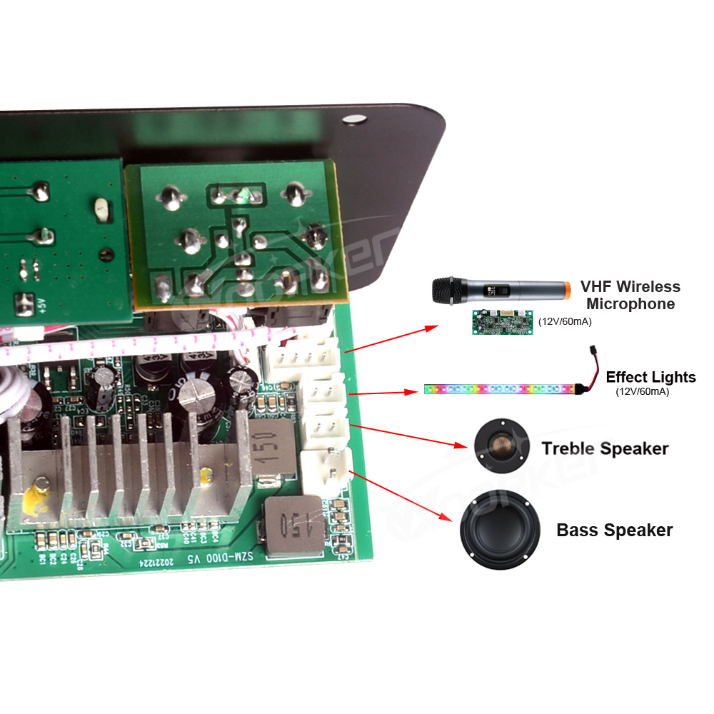 Woopker-placa amplificadora Bluetooth D100W, amplificador Digital Max 300W, 220V/12V/24V, compatible con micrófono Dual, reproductor MP3