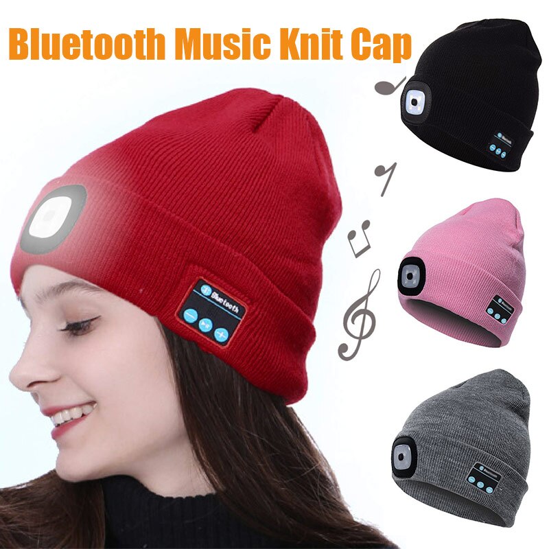 Bluetooth led strikket beanie hat indbyggede stereohøjttalere strikket hætte til camping løbende fiskeri