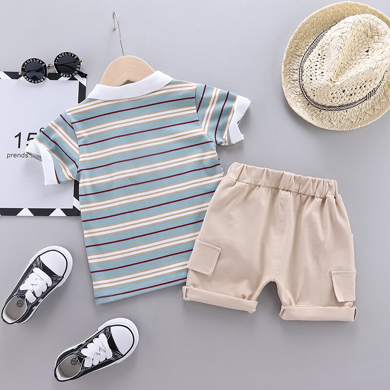 Ienens Baby Korte Mouwen Kleding Sets Kids Gestreepte Polo-Shirt + Shorts Outfits Suits Peuter Infant Jongens Casual Zomer kleding