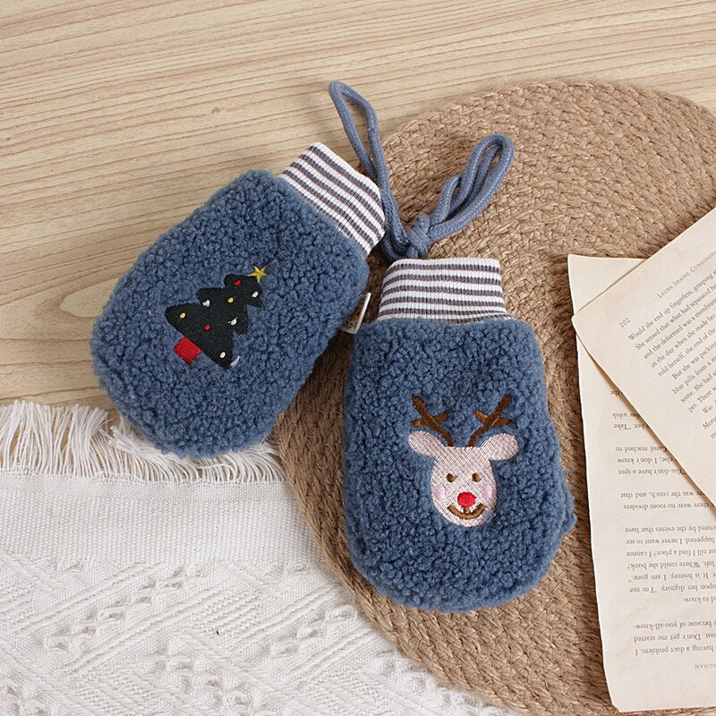 Macaron kleur kerst wind kinderhandschoenen winter fluweel kerstboom cartoon hert babymeisje halter handschoenen 2-6t: Ah2755 blauw