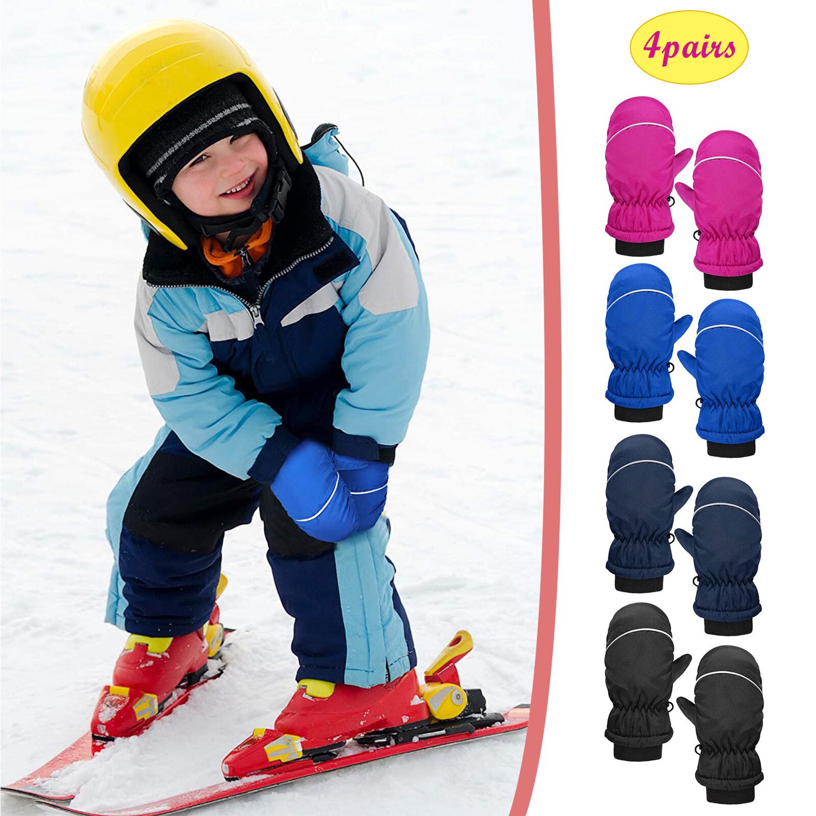 Kids Winter Outdoor Play Warm Gloves 4pcs Leather Windproof Children Ski Cycling Climbing Gloves Waterproof Anti-slip Mittens
