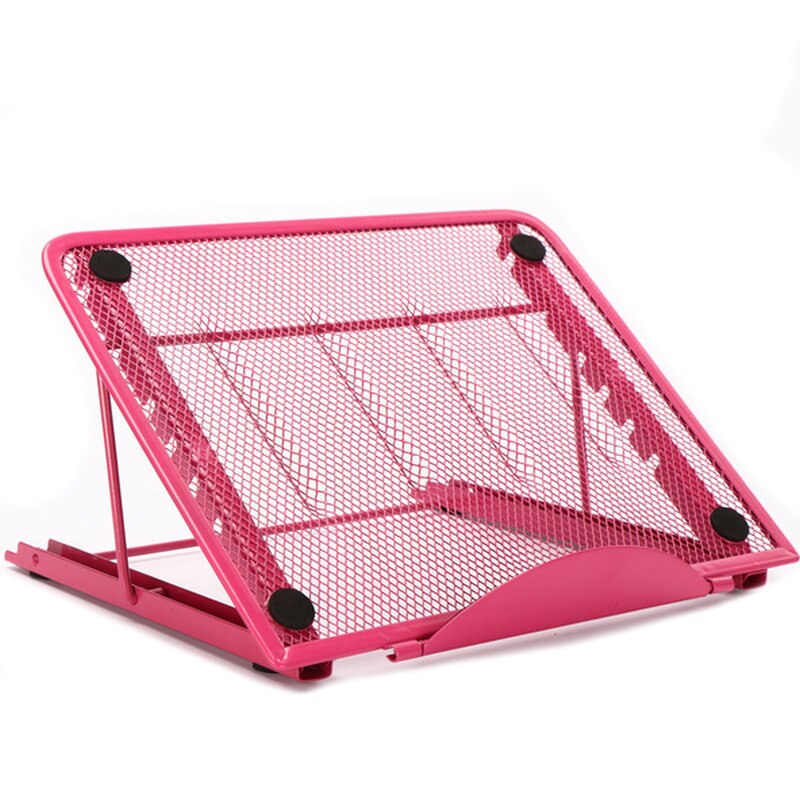 Mesh ventileret justerbar bærbar holder holder køler sammenfoldelig bærbar til bærbar notebook tablet justerbar notesbog stander: Rosenrød