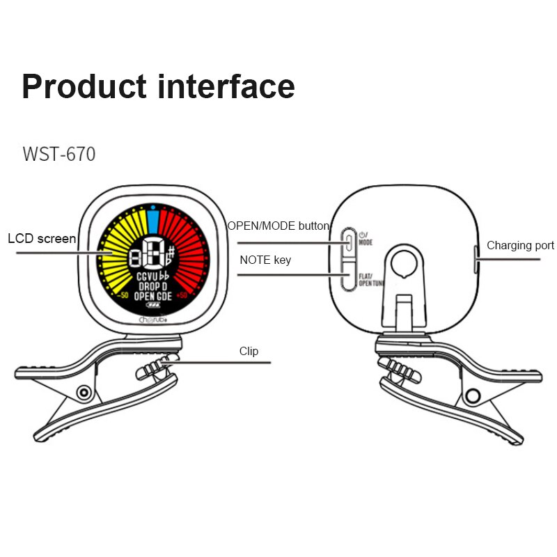 Cherub WST-670 Electric Guitar Tuner Pedal Clip On Mini LCD Display USB Tuners Rechargeable For Chromatic Guitar Violin