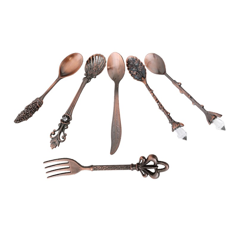 Estilo real clásico cocina Bar comedor bronce tallado pequeño café cubiertos de postre para aperitivos 6 unids/set accesorios vajilla: Red bronze
