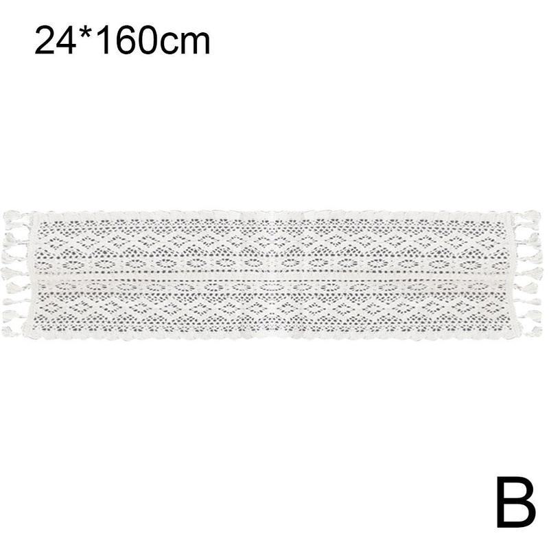 Long Lace Tablecloth Woven Table Runner Beige Crochet Romance Hollow Wedding Coffee Cover Nordic Decor Bed Runners I5p0: B