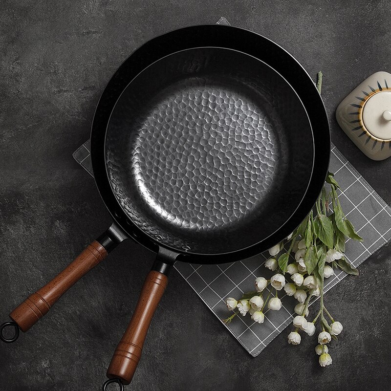 Konco Niet-Gecoat Gietijzeren Wok Non-stick Pan Rookloze Gebakken Pan Kok Potten Keuken Kookgerei Chef Pan koken Gereedschap