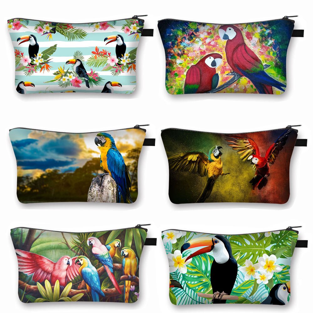 Cute Bird Parrot kosmetyczka kobiety kosmetyczka dziewczyna organizator etui kosmetyki dla kobiet Case kobiece torby podróżne ze schowkiem