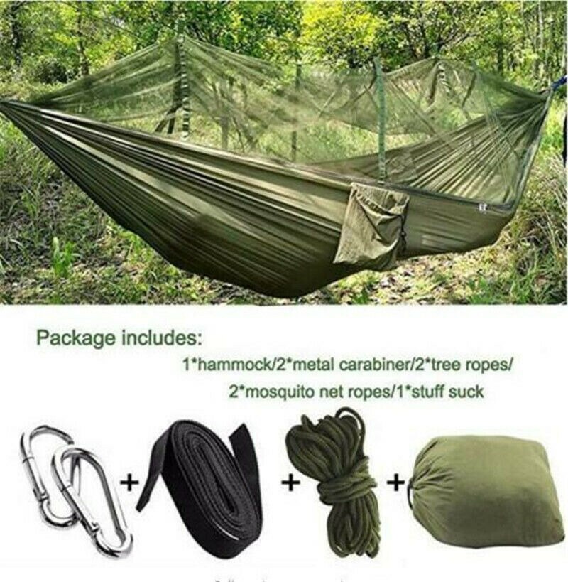 Dubbele Outdoor Persoon Reizen Camping Opknoping Hangmat Bed W/Klamboe Set