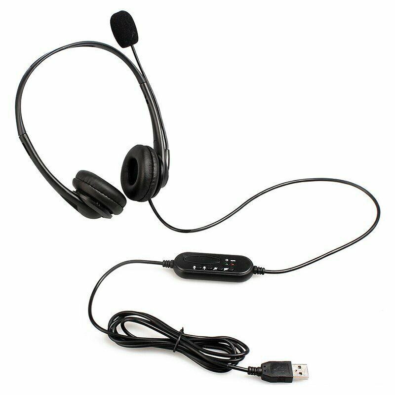 Black Usb Microphone Adjustable Headband Wired Stereo Headset Noise Cancelling Earphone For Computer Laptop Desktop