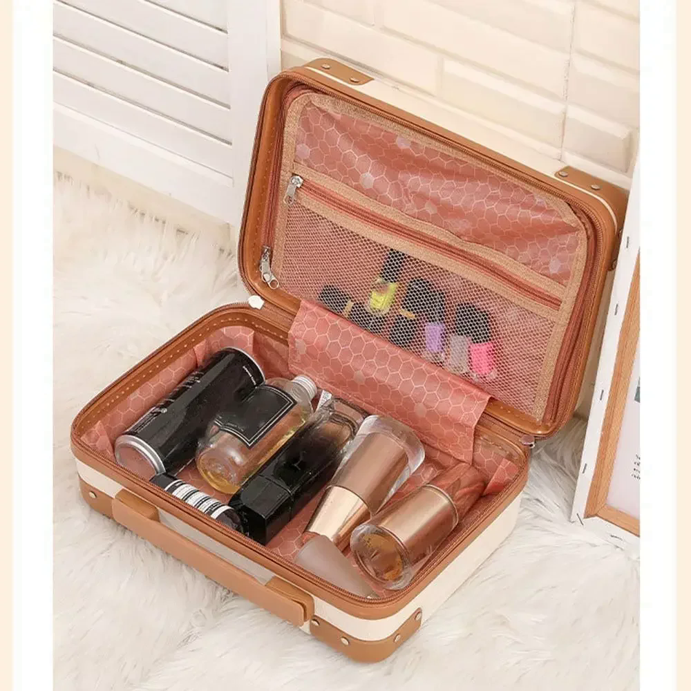 Mini maleta de viaje de 14 pulgadas, caja de cosméticos, organizador de equipaje de mano, estuche de maquillaje, caja pequeña con contraseña, estuche de embarque 2025