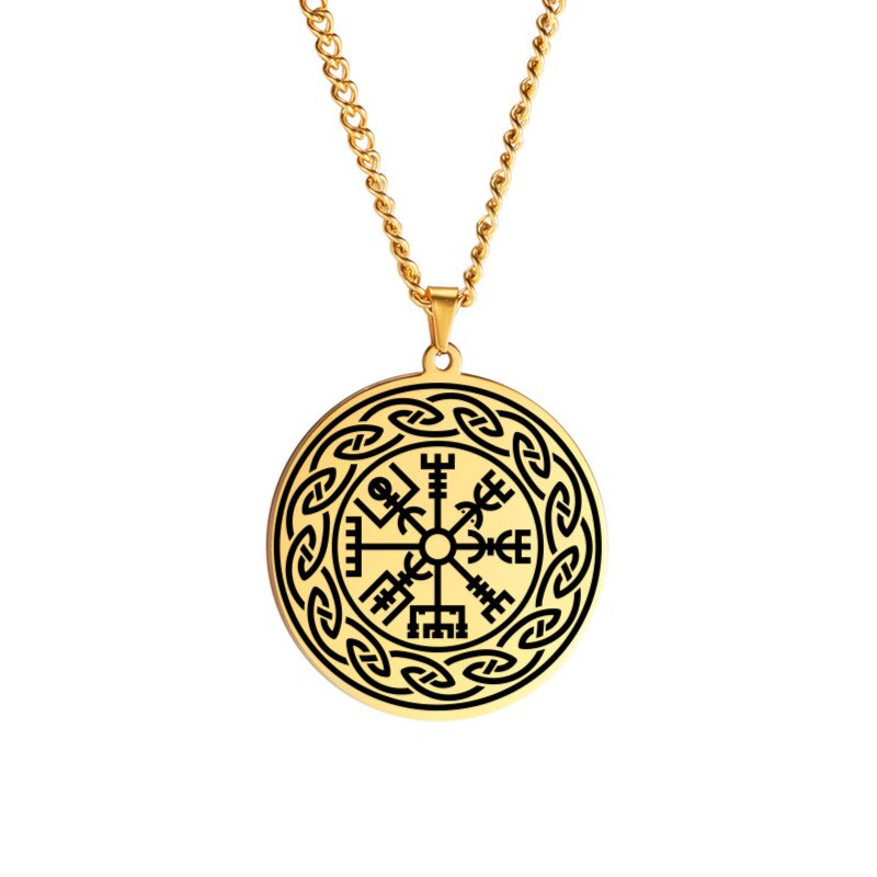 Dawapara nordisch Wikinger Symbol von Nordischen Kompass in Rune Kreis Vegvisir Anhänger Halskette Edelstahl Schmuck Amulett Halsketten: JGDBASS2021010511-G