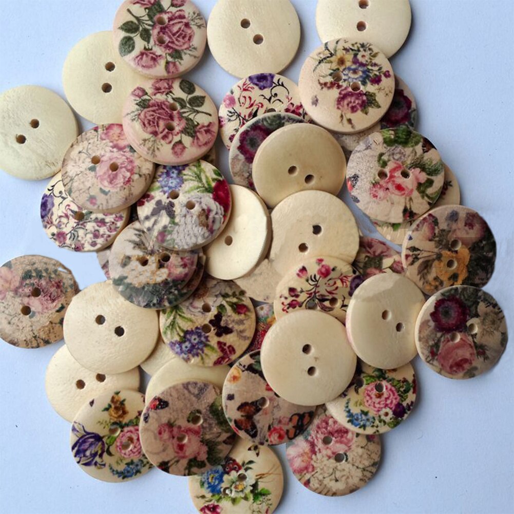 50 stuks retro-serie houten knopen voor handwerk naaien plakboek kleding knutselen accessoires kaart decoratie 20mm