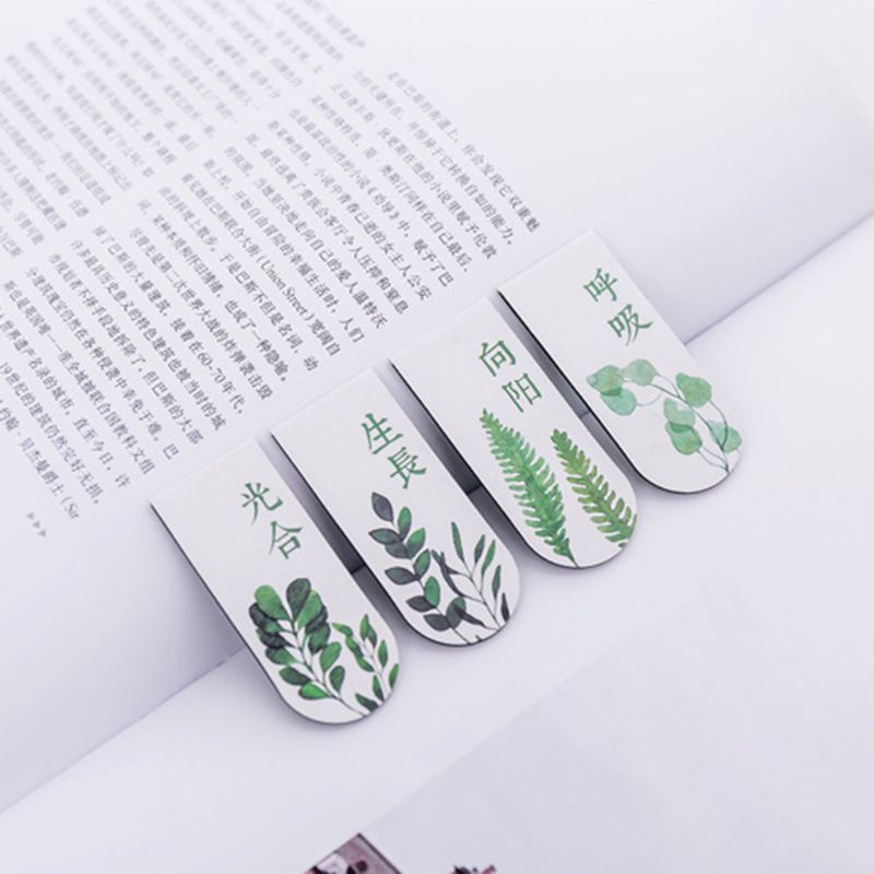 4pcs/set Green Plant Magnetic Bookmark Book Marker Page Clip Office Supplies Student Stationery Souvenir Collection Kids