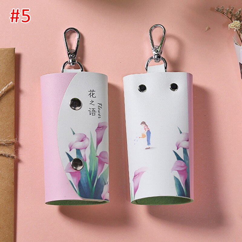 Puimentiua Animals PU Leather Key Holders Bag Case Cover Women Cute Car Keychain Fameal Key Keychain Ring Pouch Case Bags: 5