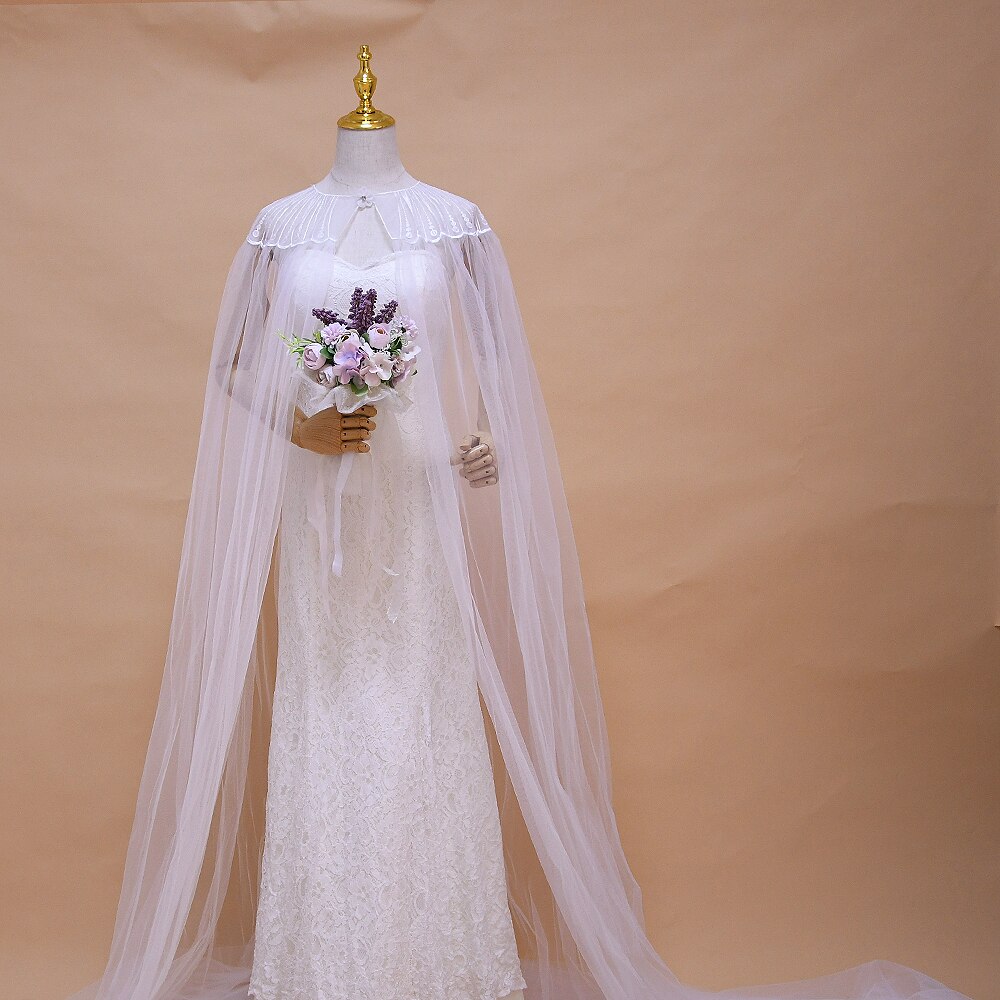 TRiXY G24-chal de encaje blanco para boda, capa de velo de novia, encaje de Organza, capas de boda largas, envolturas nupciales, manto de chal de tren de 3M de largo