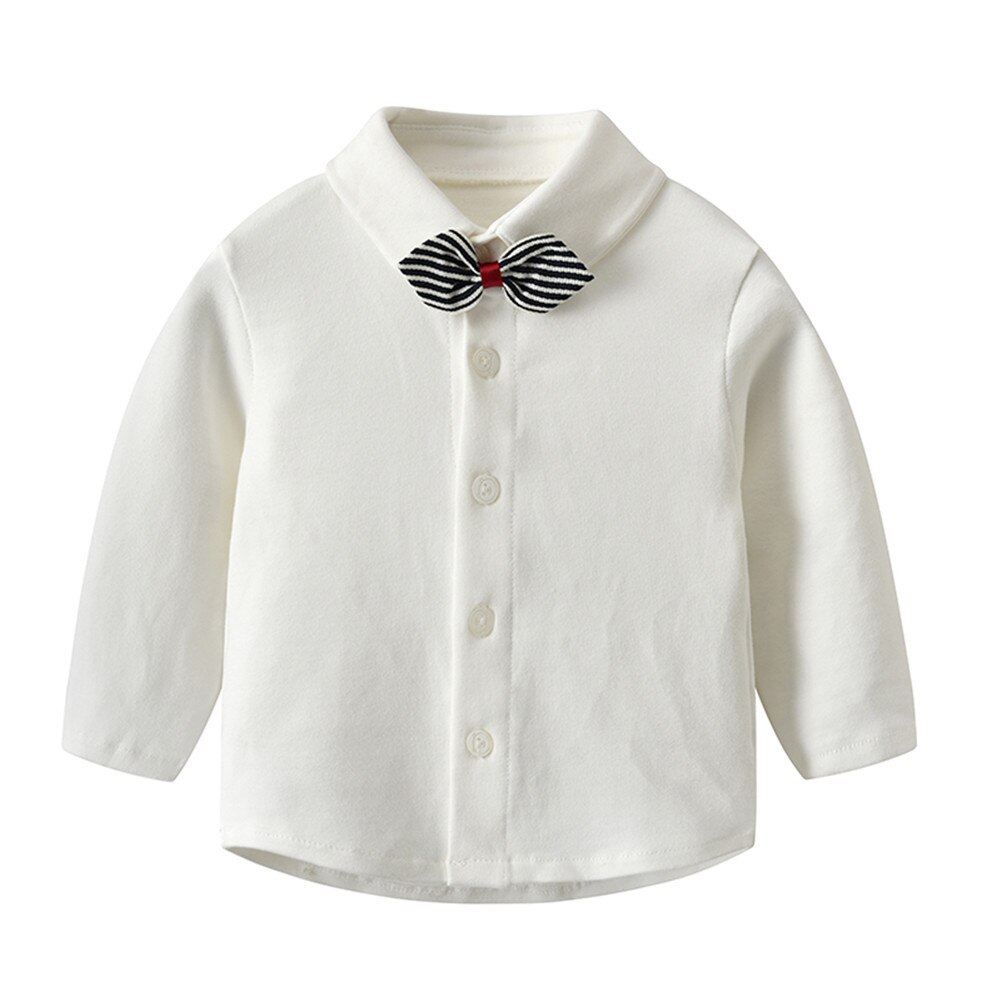 Auro Mesa Infantile Del Bambino Dei Ragazzi Bianco Manica Lunga 100% Cotone Pulsante Imbottiture Camicia Overshirt con Bow Tie