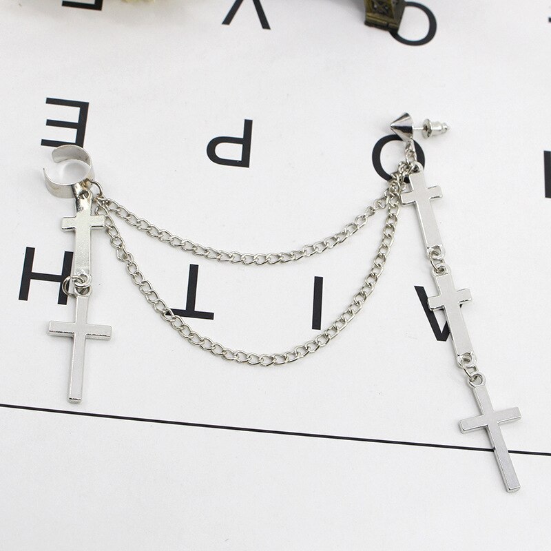 alloy cross combined ear clip and ear earring jewely accessories punk death rock goth stage cosplay party dance