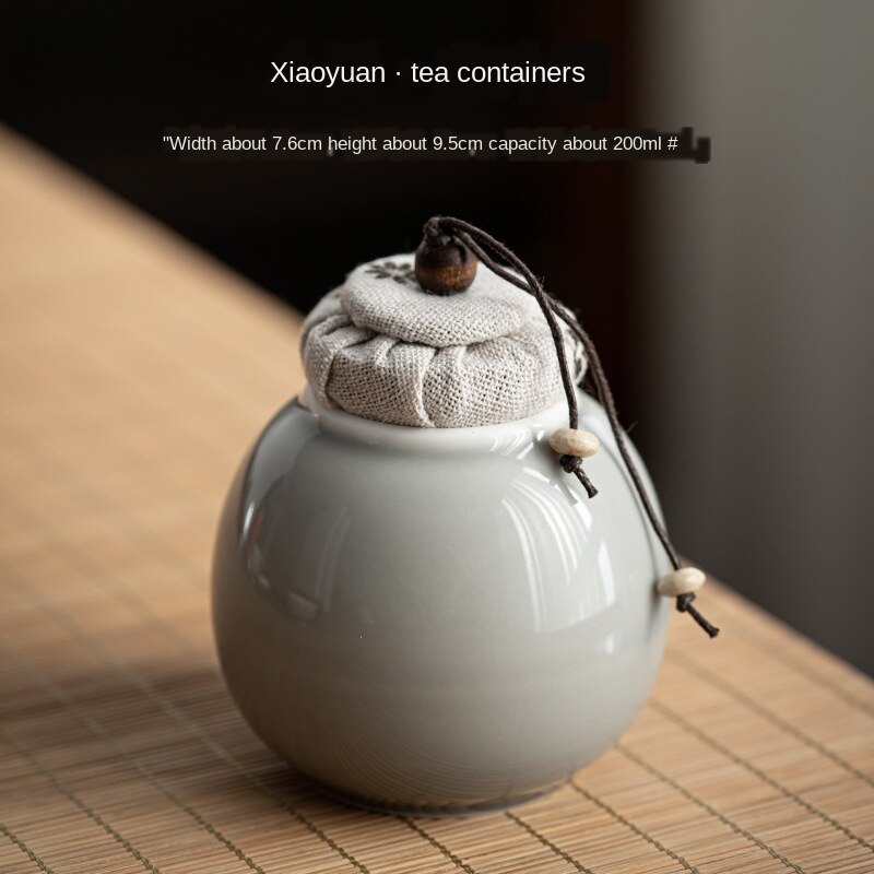 Ice Gray Glaze Tea Caddy Ceramic Sealed Can Japanese Style Mini Small Sized Tea Warehouse Portable Travel Tea Caddy Container: Default Title