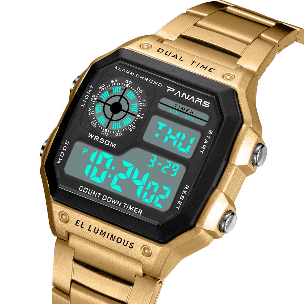 Horloge Voor Mannen Sport Horloge Lichtgevende Led Digitale Plastic Wijzerplaat Roestvrij Stalen Band 50M Waterdicht Horloge Relogio Masculino