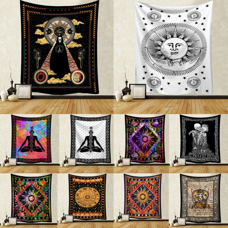Gobeläng konst vägghängande mandala mönster filt gobeläng multifunktion heminredningsmatta picknick filt 95 x 73cm