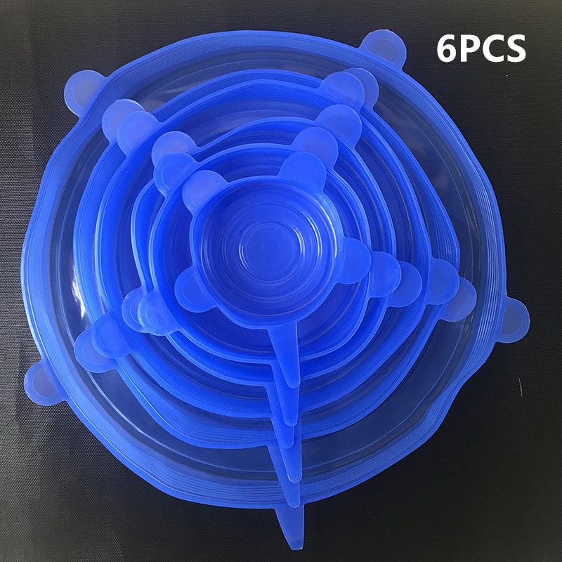 6 pièces/ensemble couvercle en Silicone alimentaire couvercles en Silicone universels, pour ustensiles de cuisine bol réutilisable couvercles extensibles accessoires de cuisine couvercle de bol: 6PcsBlue