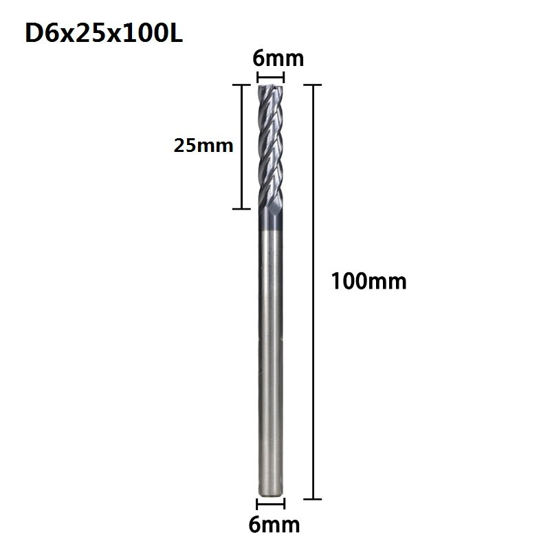 Fraise en bout de carbure XCAN 4/5/6/8mm fraise en bout CNC outils de gravure 4 fraises à fente: D6x25x100L