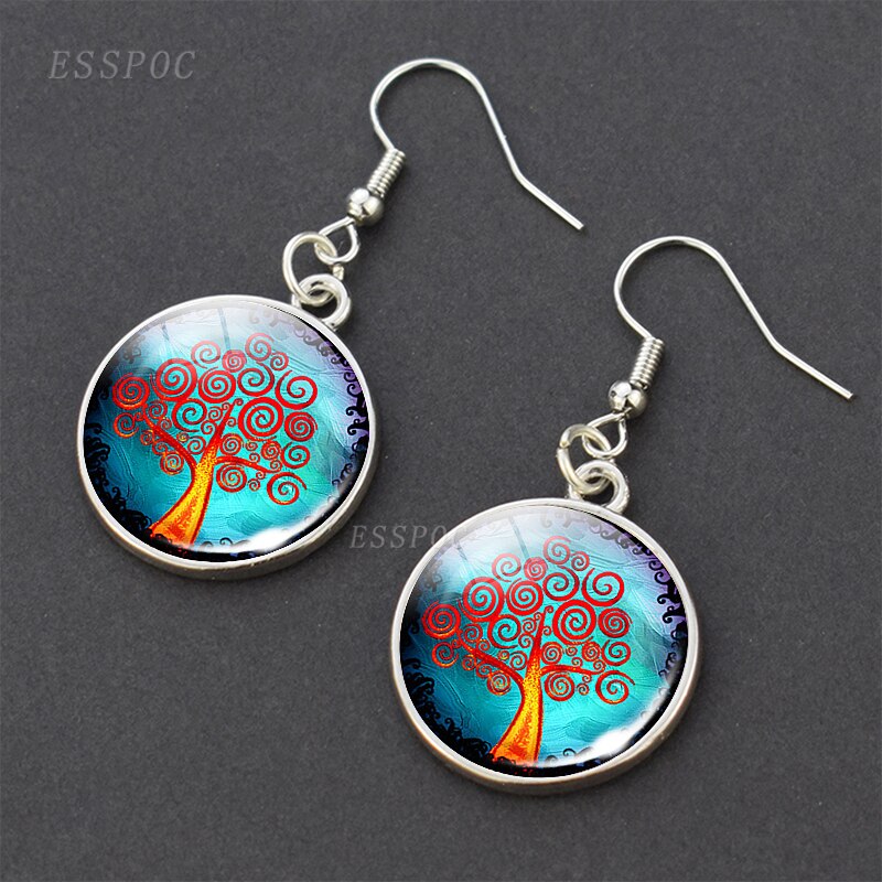 Baum des Lebens Glas Cabochon Ohrringe Silber Überzogene Baumeln Ohrringe Baum des Lebens Ohrringe Schmuck für Sie: Titan überzogen