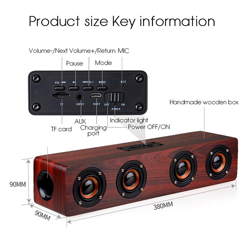 Legno Altoparlante Senza Fili del Bluetooth Portatile super basso casa Theater Soundbar oratore TV Subwoofer Bluetooth Colonna Altoparlanti