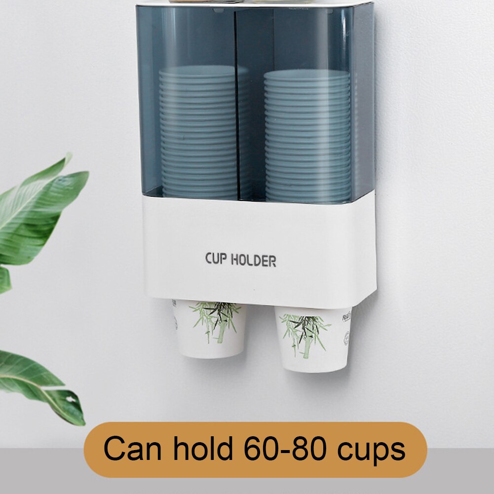 Disposable Cup Dispenser Double Tube Storage Organizer Automatic Space Saving Wall Mounted Holder Transparent ABS Self Adhesive