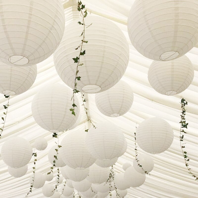 10 Pieces 6-16 inch Chinese White Paper Lanterns Wedding Party Decor Lanterns White