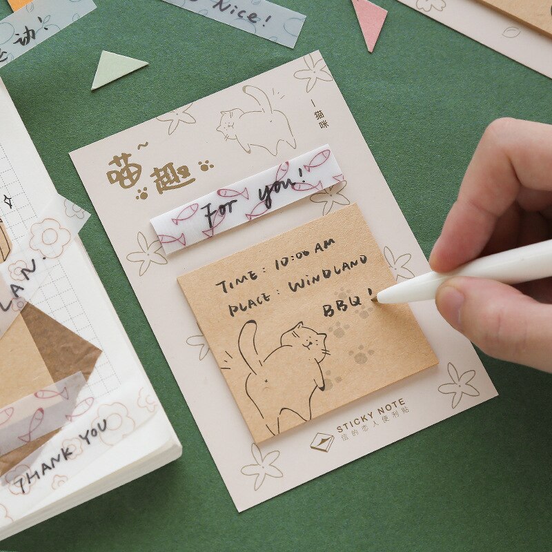 40 Stks/partij Lakmoes Paper Note Pad Stivky Note Retro Kawaii Kleine Kitten Vogel Patroon Sticky Notes Kawaii Briefpapier Memo