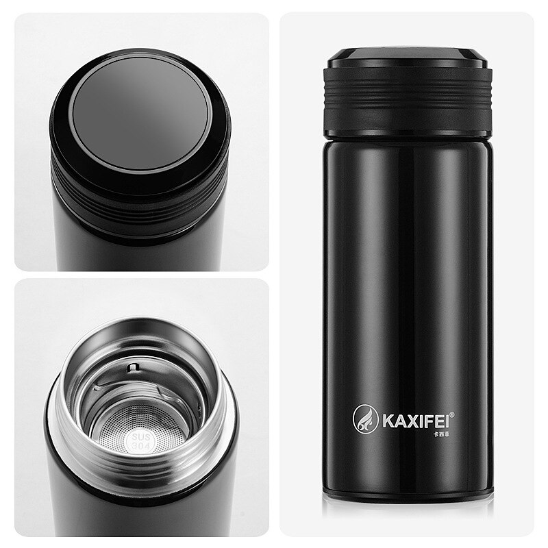 Glazen thee thermoskan vacuümbeker thermosflessen theemok beker thermos temperatuurweergave glazen fles thee-ei thermische beker mok: Zwart -300ml