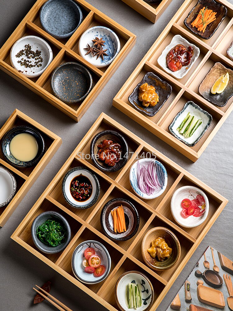 Japanese Style Nine Square Grid Plate Two Three Four Six Grid Bamboo Box Sushi Plate Pot Divided Grid Bamboo Plate