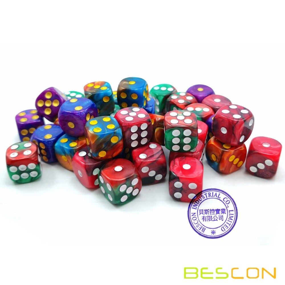 Bescon D6 12 Mm 36 Pcs Set, 12 Mm Zes Zijdige Sterven (36) Blok Van Dobbelstenen, diverse Gemini Kleuren Van Jungle