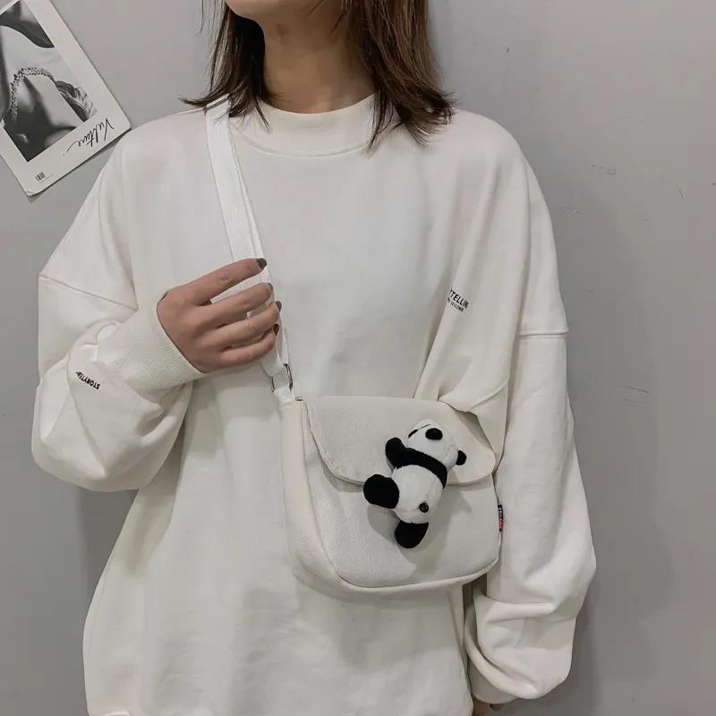 Leuke Panda Hanger Messenger Bag Solid Casual Schoudertas Shopping Street School Mode Trend Crossbody Tas: WHITE