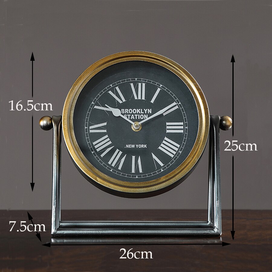 American Retro Desk Clock Living Room Desktop Decoration Desk Clock Metal Ornaments Desk Watch Simple Antique Bedroom Clock