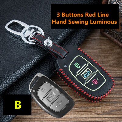 Luminosa funda para mando a distancia del coche para Hyundai IX25 IX35 I20 I30 I40 hb20 Santa Fe Creta Solaris 3 botones clave Shell: B-red