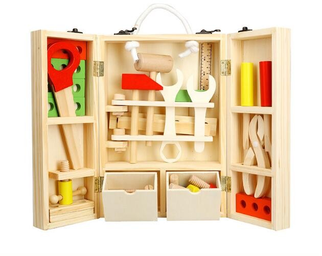 Wooden blocks DIY portable multi-function simulation toolbox set combination children's puzzle play house disassembly toys