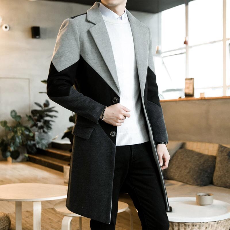 Höst vinter trenchcoat manlig knapp långärmad fitnesskläder varma streetwear herr lång kappa plus storlek 3xl: Grå / L