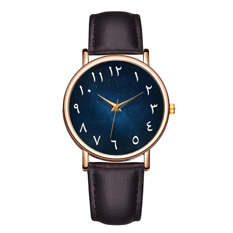 2022 Women Arabic Numerals Dial Watches Leather Watchband Quartz Clock Zegarek Damski: Dark Brown