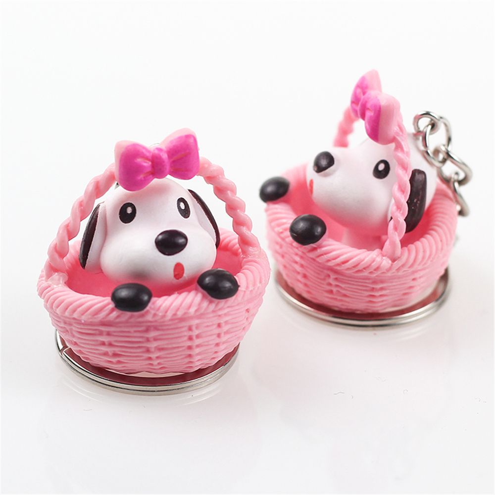 1 st slumpmässig färg unisex söt praktisk tecknad korg valp hund nyckelring hänge praktisk liten